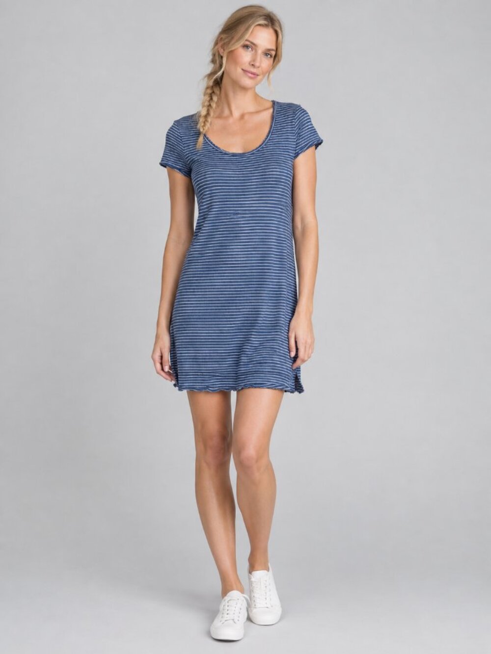2/$30 Universal Thread Striped Scoop Neck T-Shirt Shift Dress Blue Small #A4686